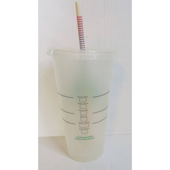 STARBUCKS  Reusable Cold Cup Clear/Green Logo with Colorful Straw Lid 24 Oz - Picture 4 of 6